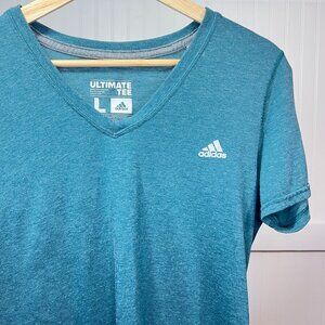 Adidas Teal Blue V Neck Short Sleeve Ultimate Tee Workout Athletic Activewear